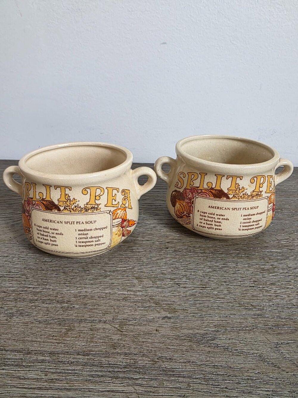 Vintage 1970s Stoneware Split Pea Soup Mugs - Made in Japan - Set of Two (2)
